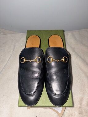 Authentic Gucci Black Leather Horsebit Slide Mule - Women